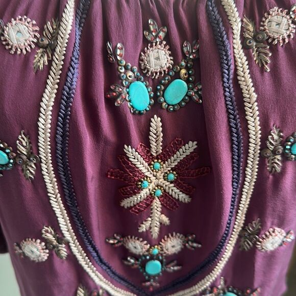 Megan Park 100% Silk & Turquoise Embroidered Blouse 1=6 - Picture 2 of 8